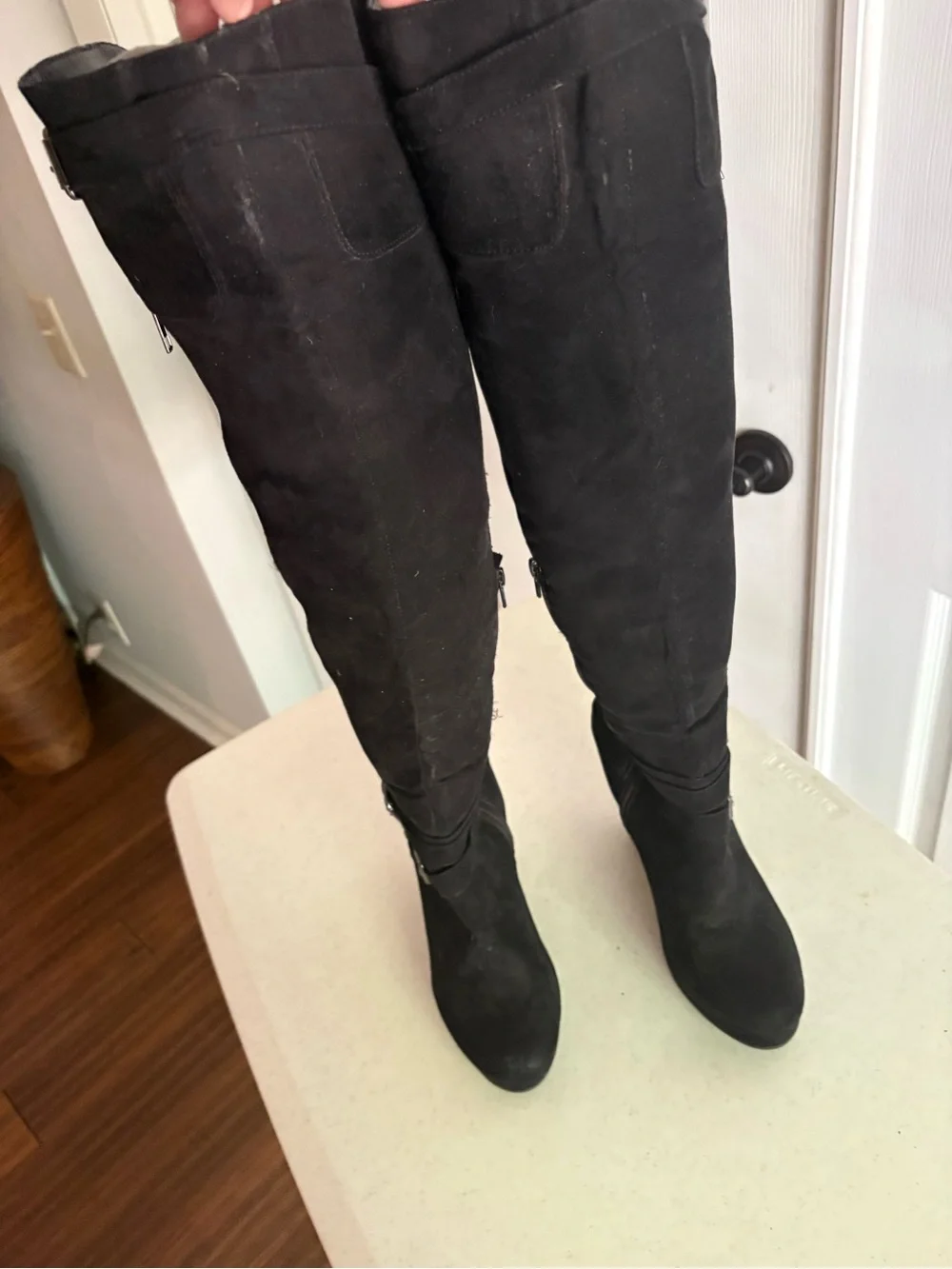 Barbie Black Over-the-Knee Suede Boots with Buckle Detail